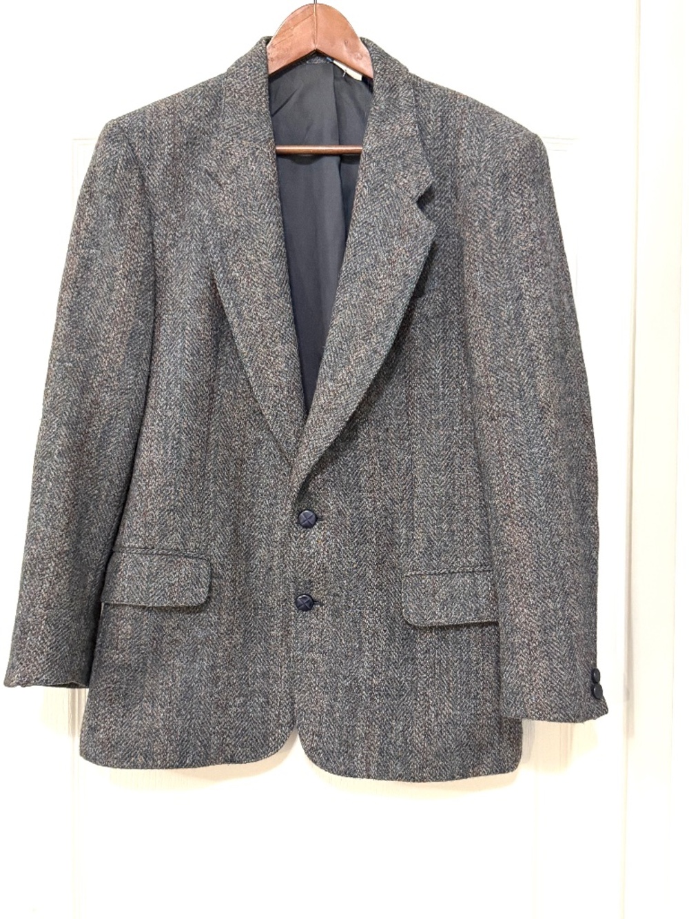 Vtg Harris Tweed Pure Scottish Wool Gray Herringbone Blazer Jacket Size 40S